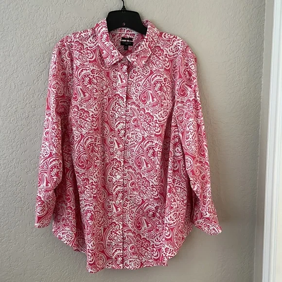 Talbots Paisley Pink/White Women’s ButtonDown Long Sleeve Blouse Sz 20W Like New - Picture 7 of 7